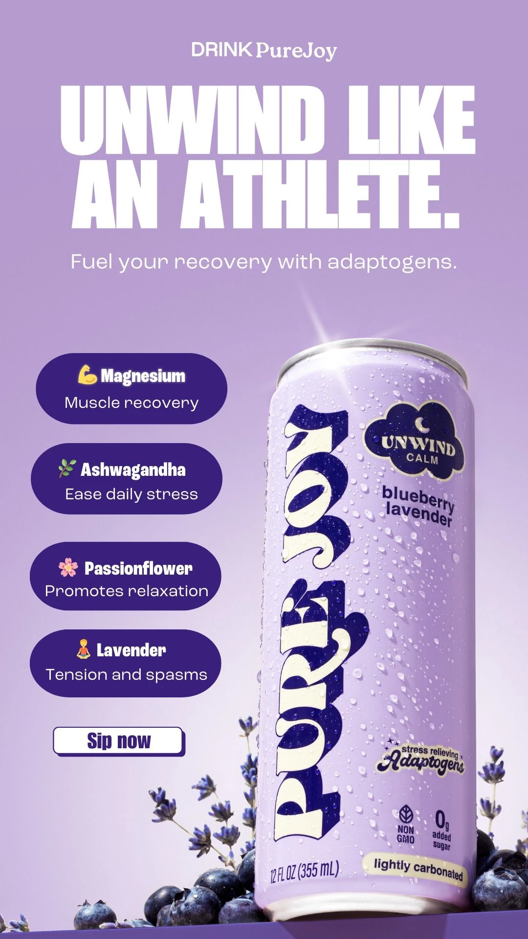 PureJoy Unwind adaptogen drink ad