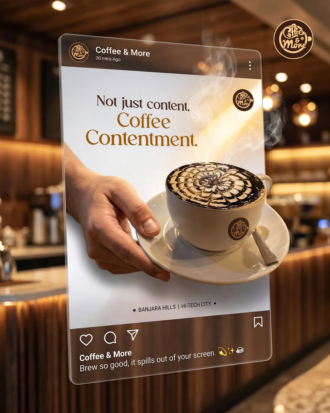 Floating social-post mockup product hero