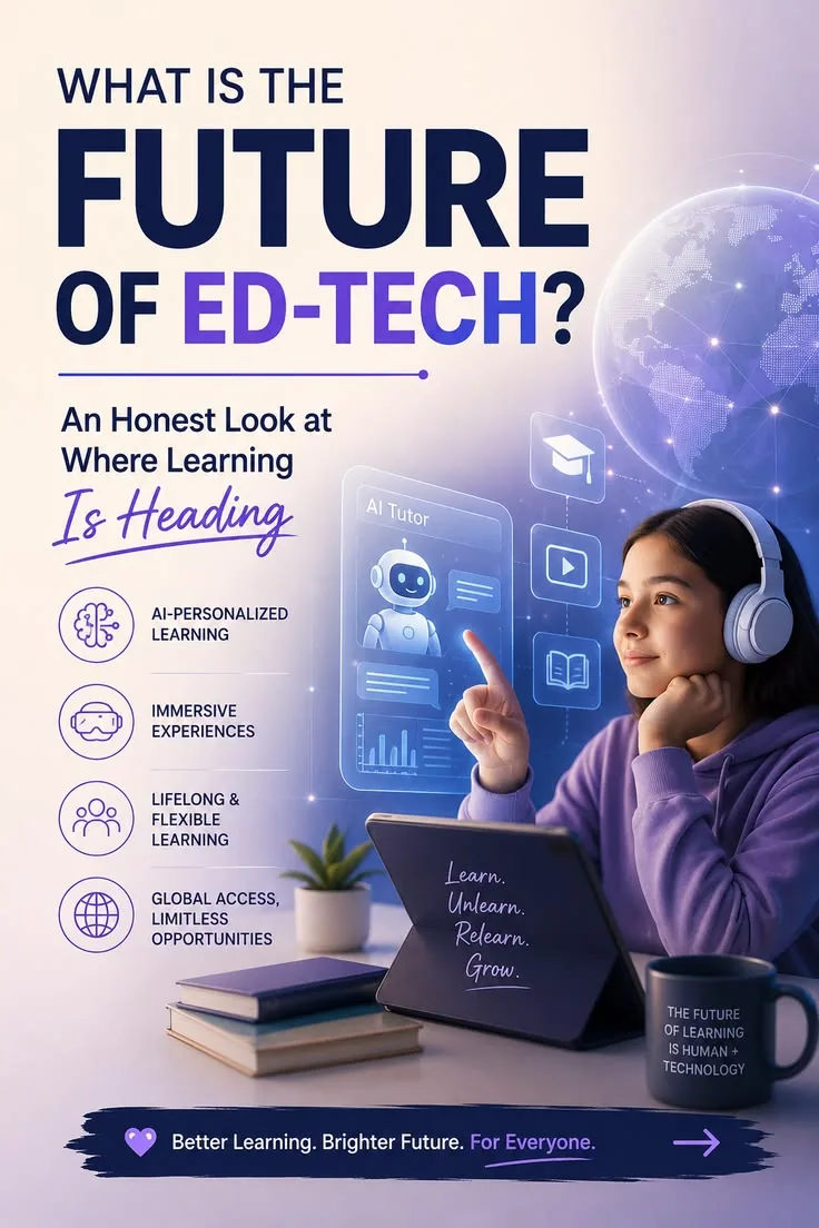 Question-headline feature poster with figure and holographic UI panel