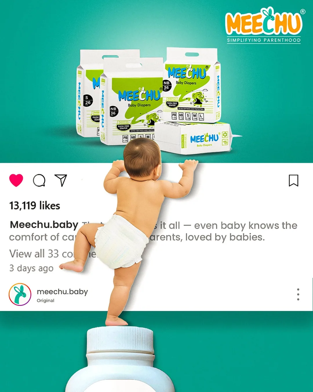 Product trio with faux social post overlay