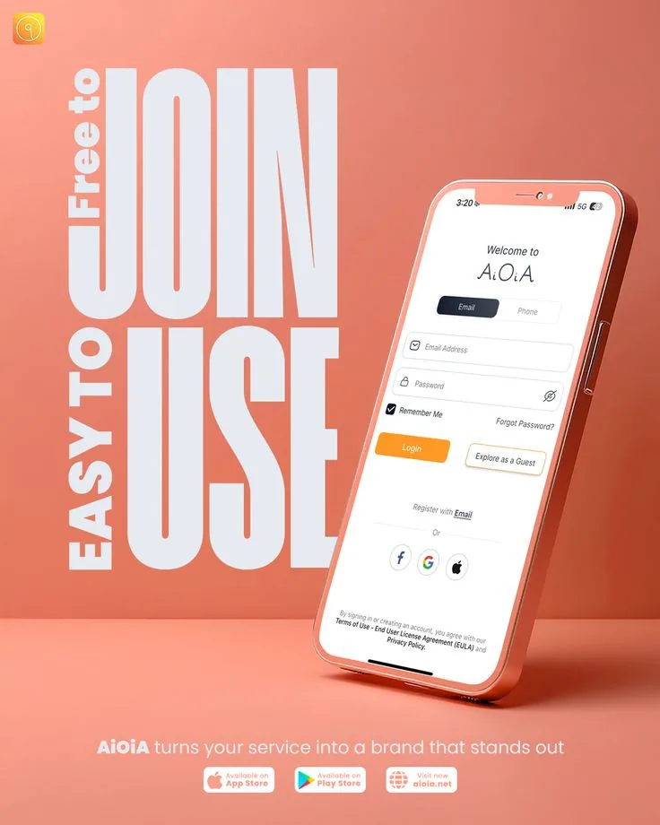 App login mockup with oversized type on coral