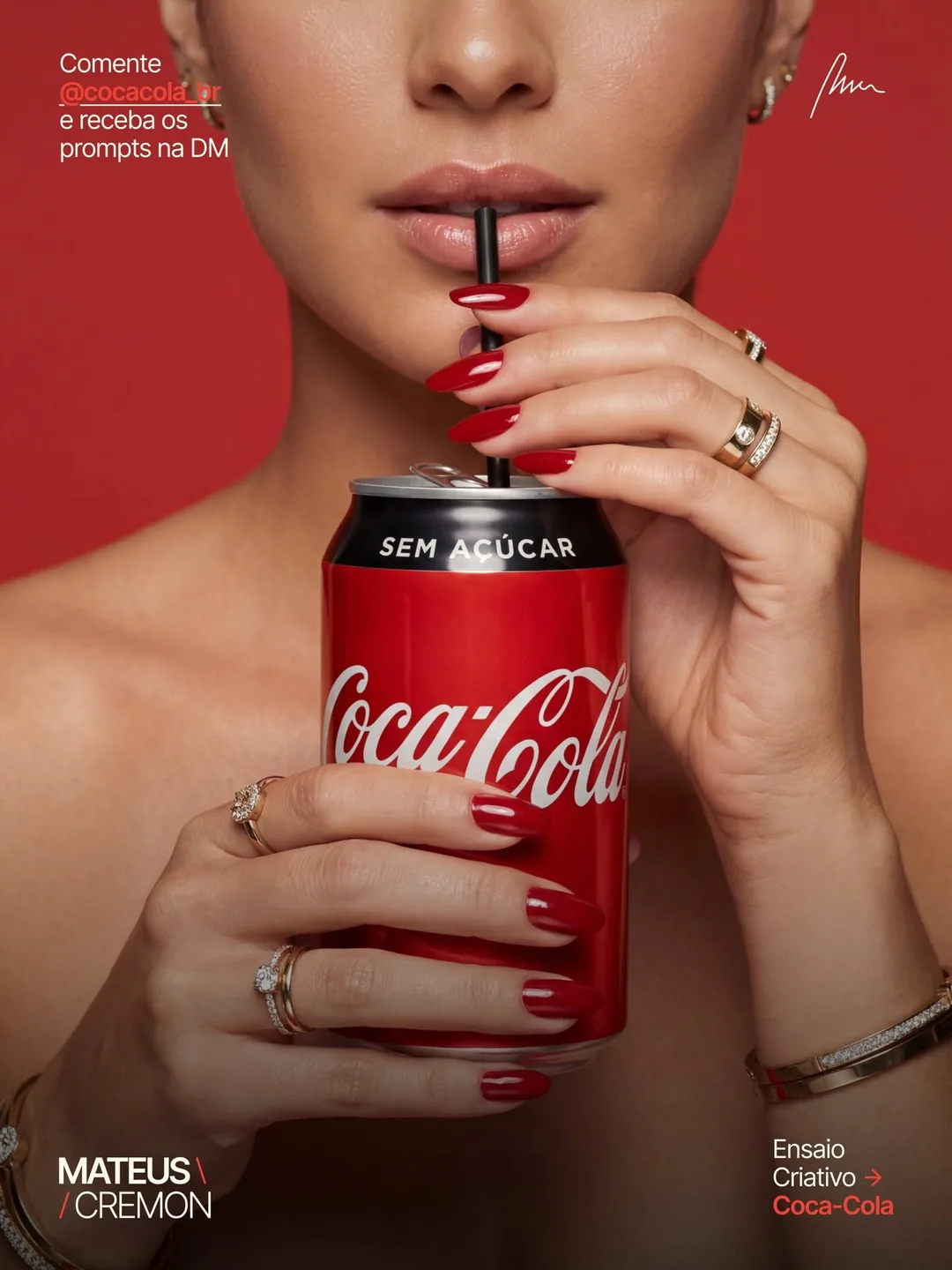 Coca-Cola can with model hands and lips