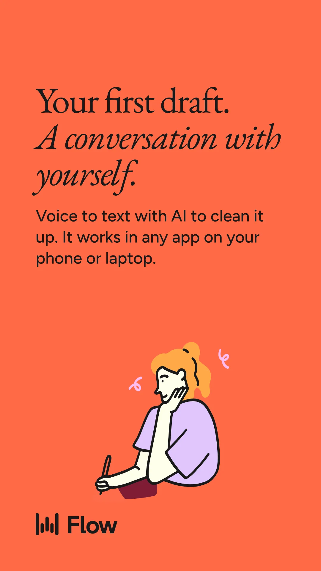 Bold color headline poster with seated figure