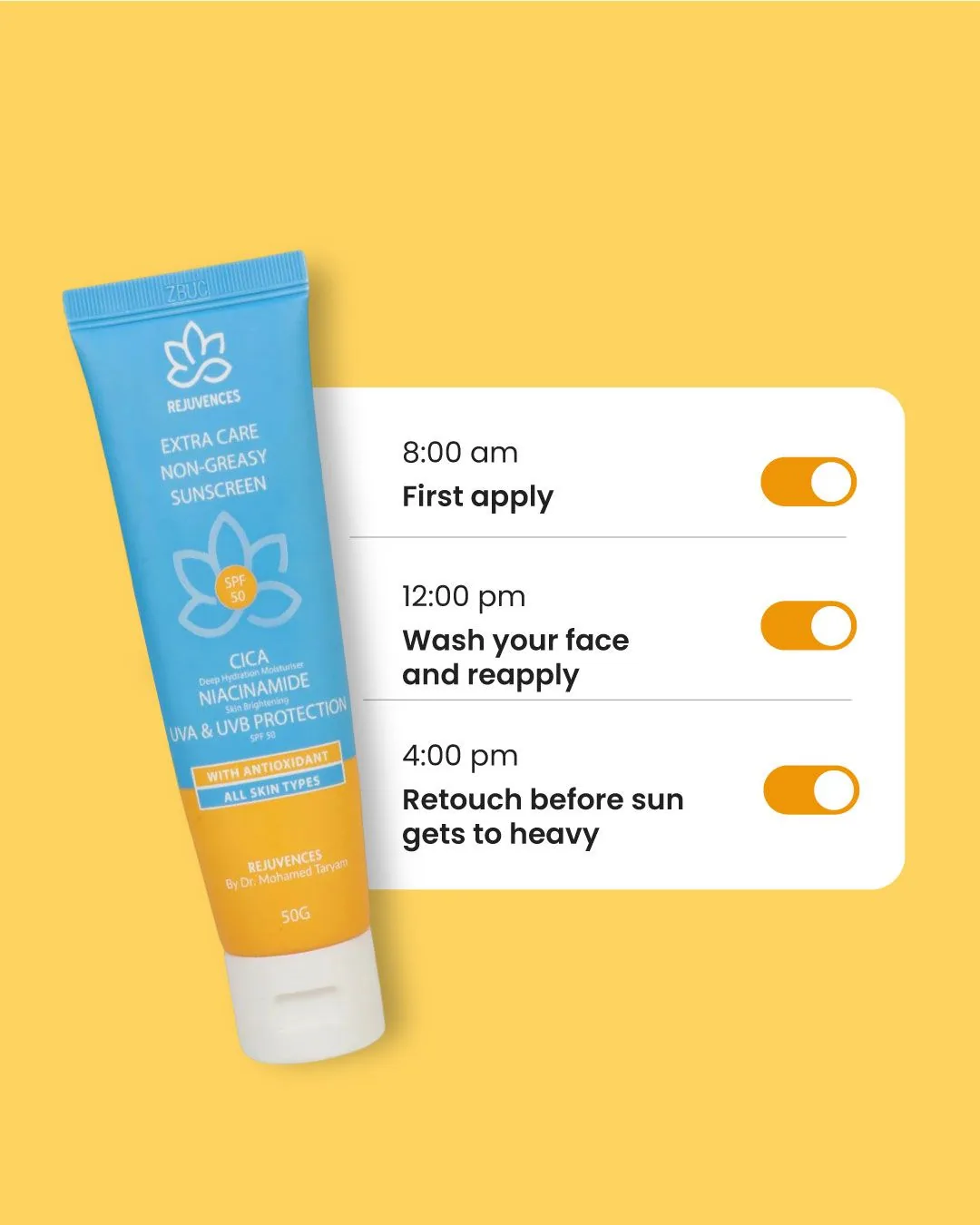 Sunscreen application schedule with product