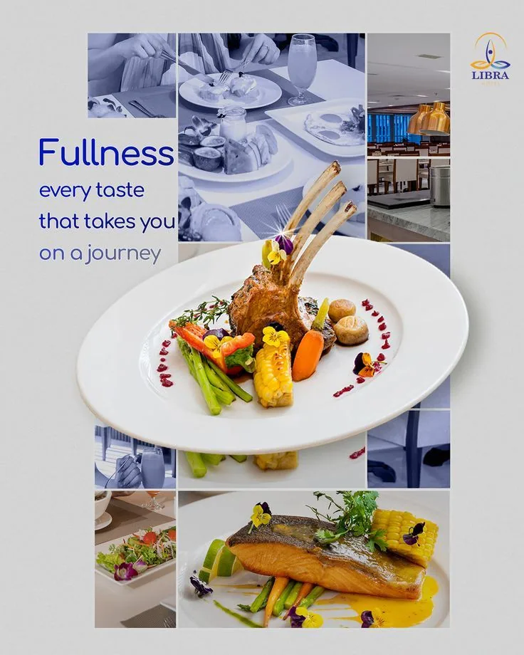 Gourmet plate hero over photo collage