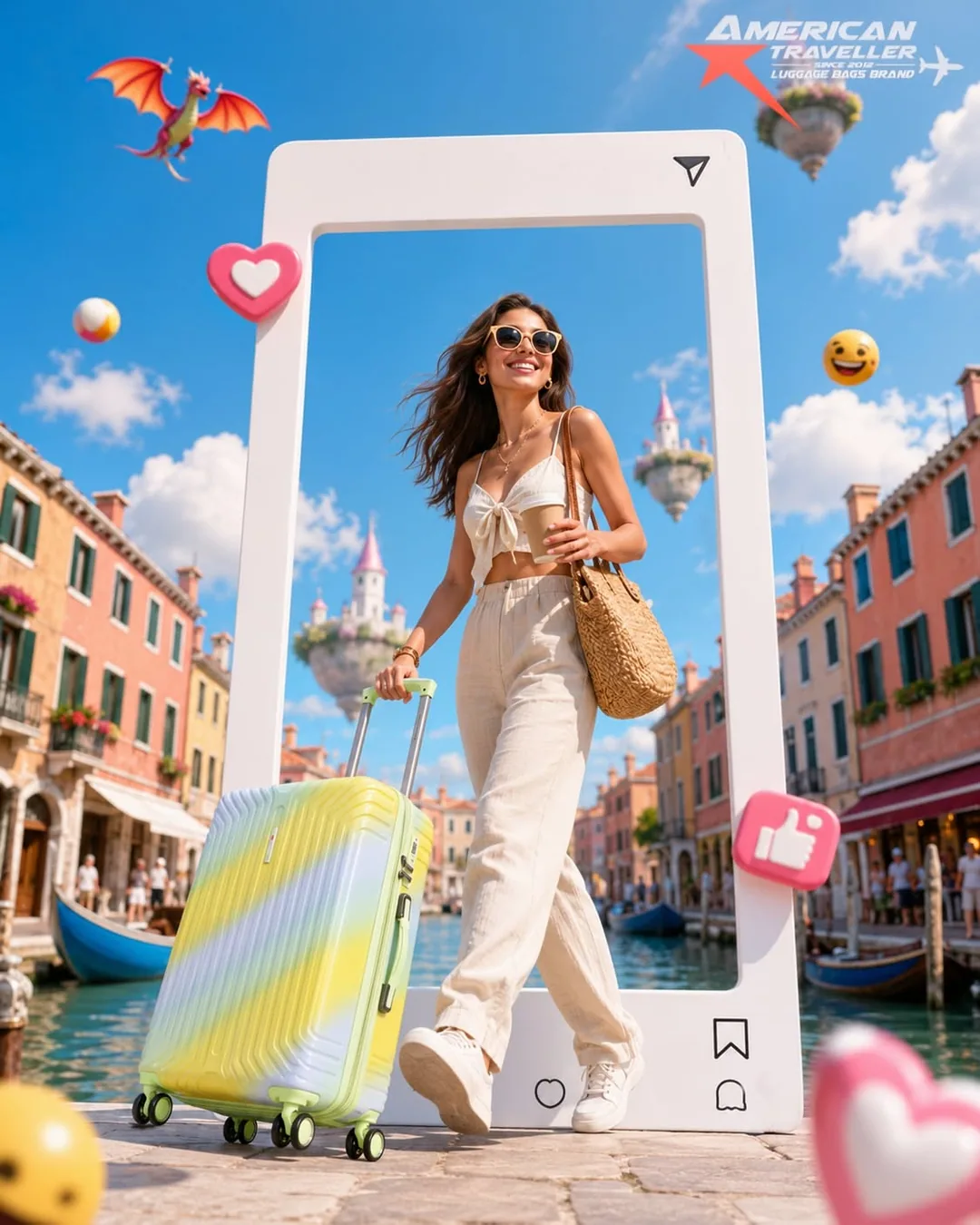 Woman with suitcase in Venice