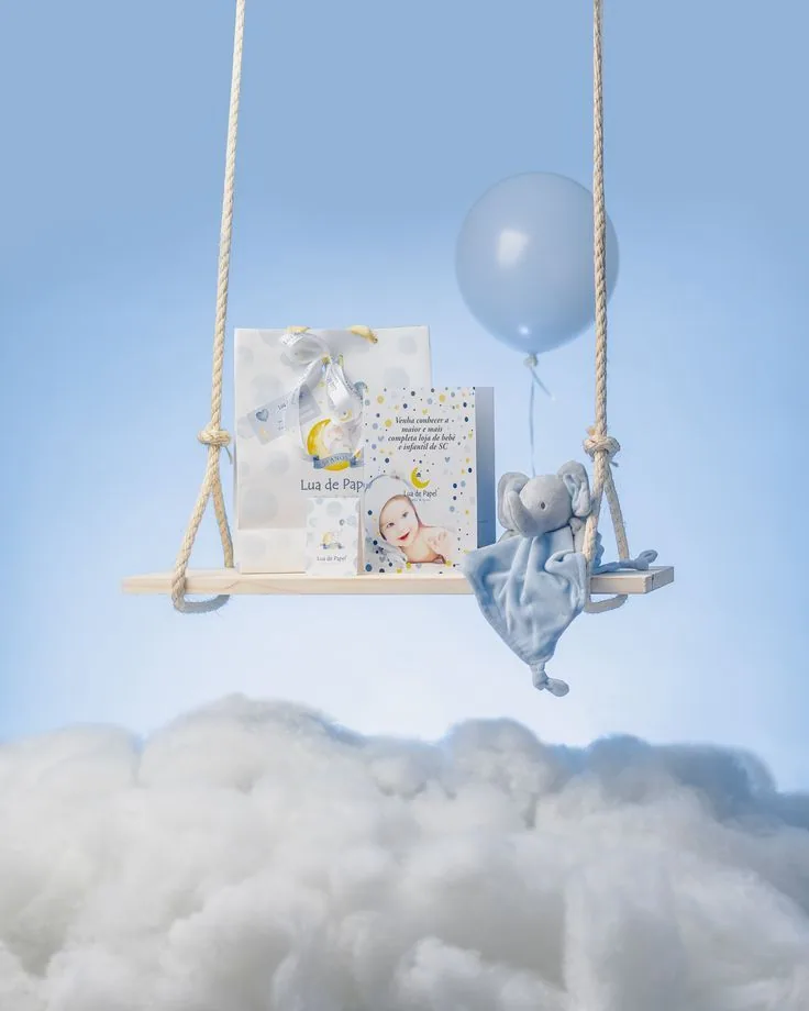 Dreamy product-on-swing over clouds