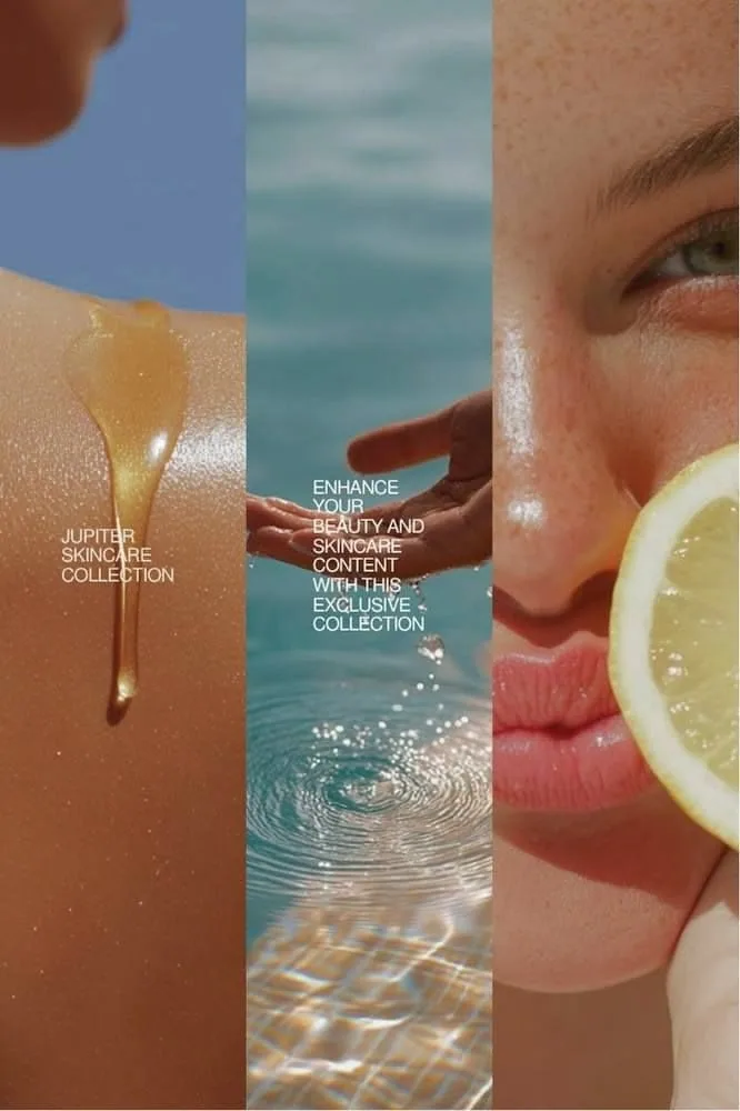 Sun-kissed skincare editorial triptych