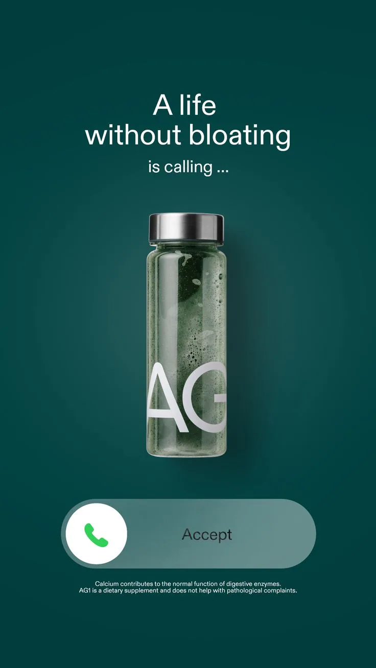 Greens supplement minimal hero with call UI