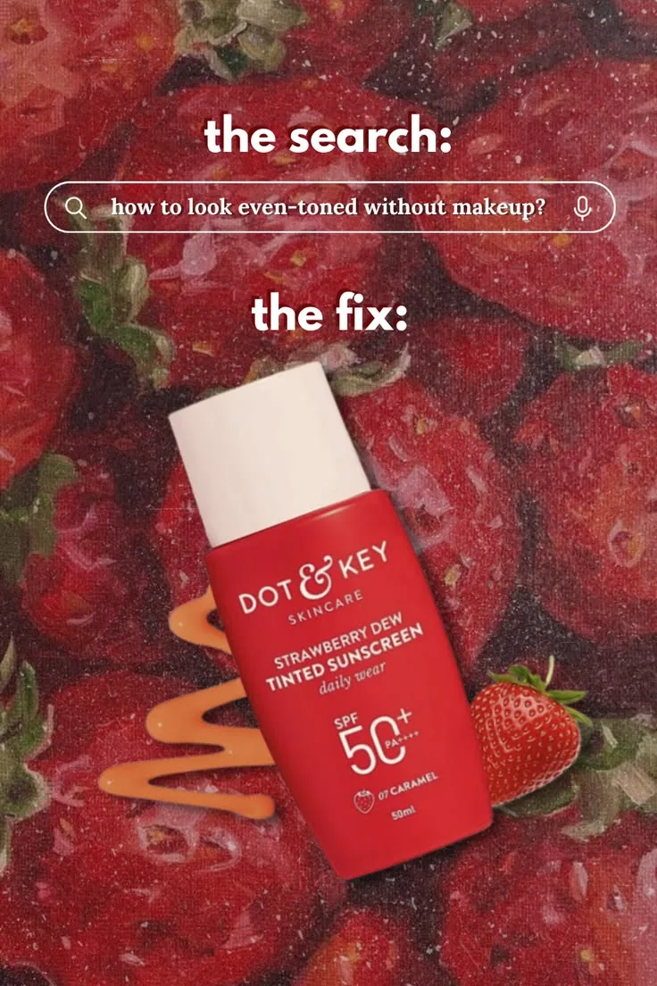 Tinted sunscreen on berry backdrop, search-bar hook