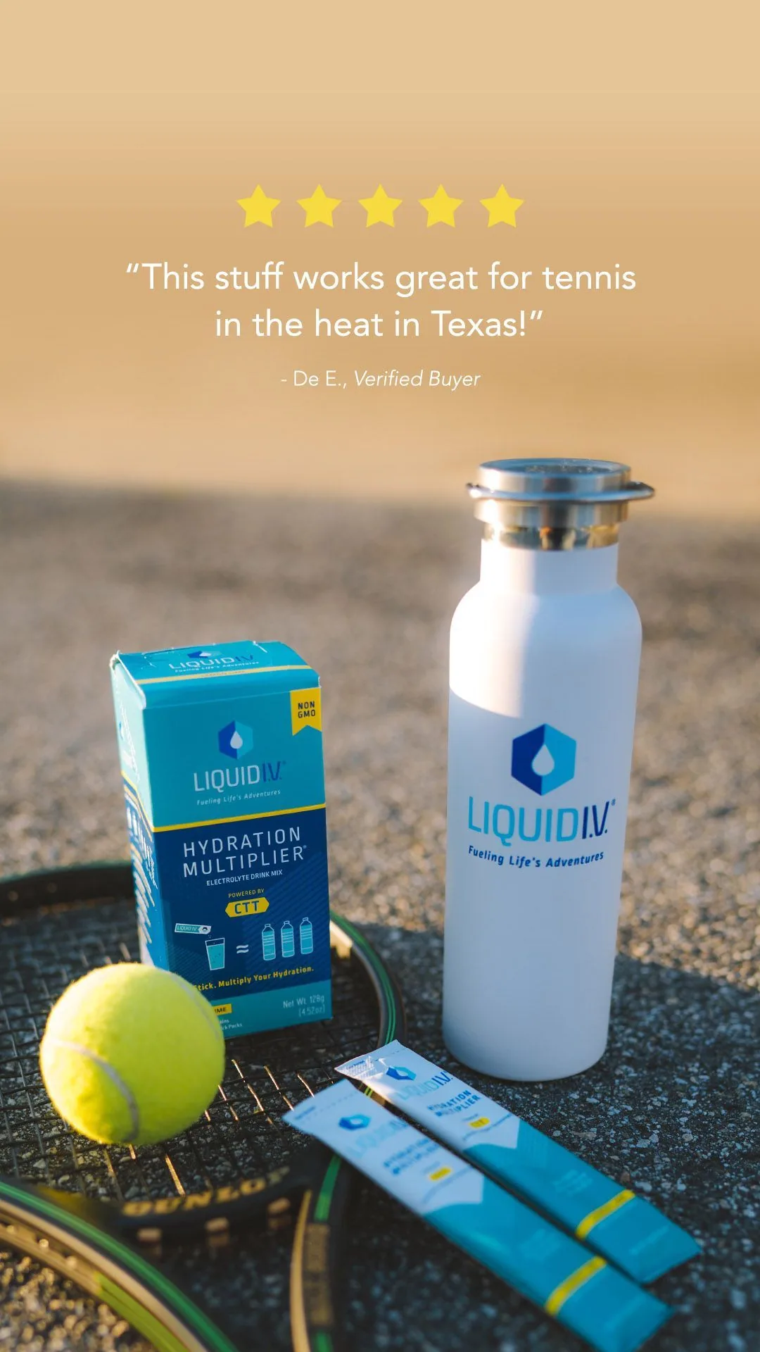 Liquid IV hydration - testimonial and product shot