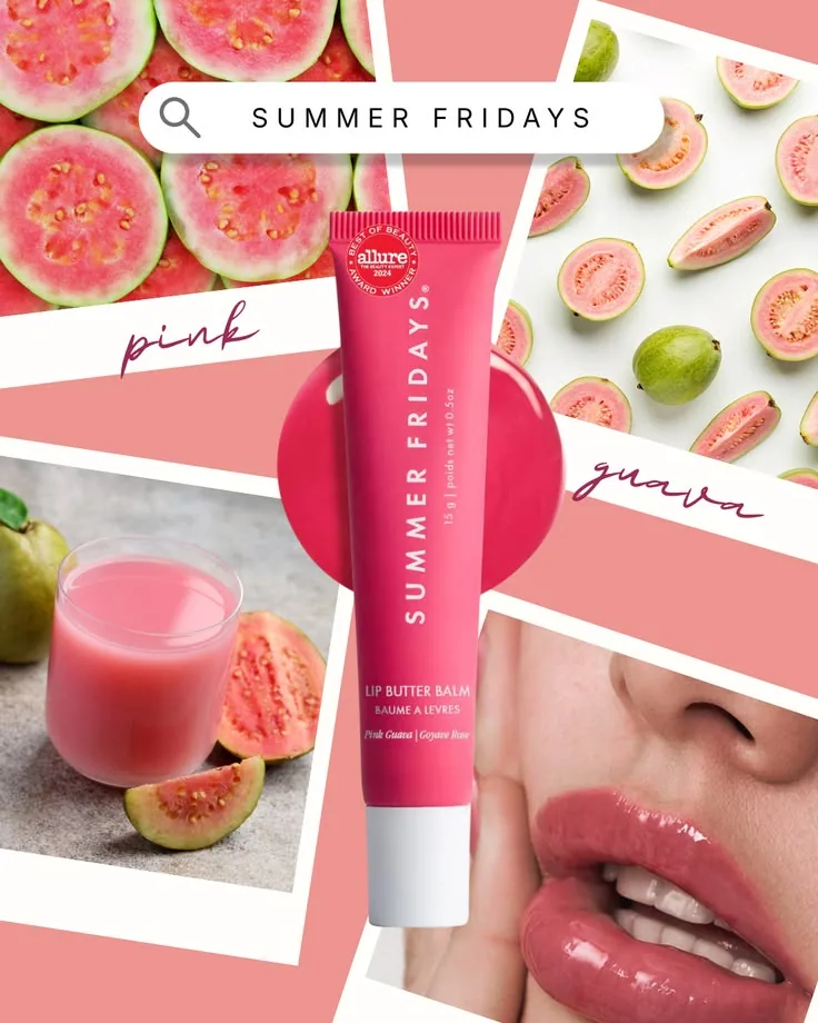 Pink guava lip balm search-bar collage