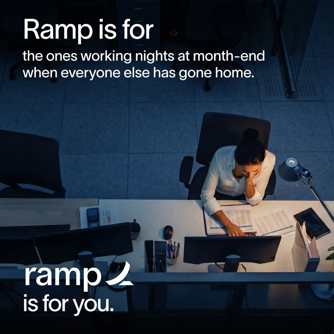 Ramp - late night work scene with copy