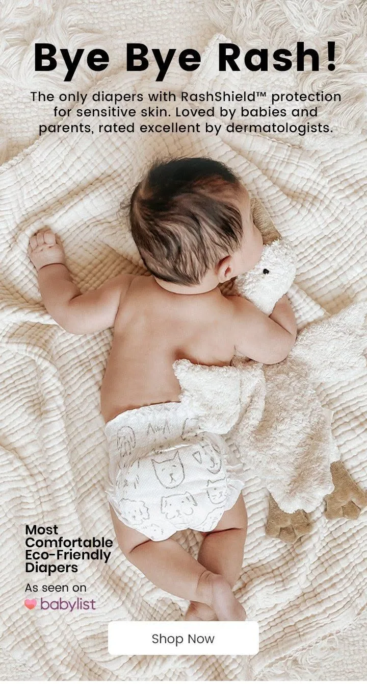 Lifestyle baby product with top headline and CTA