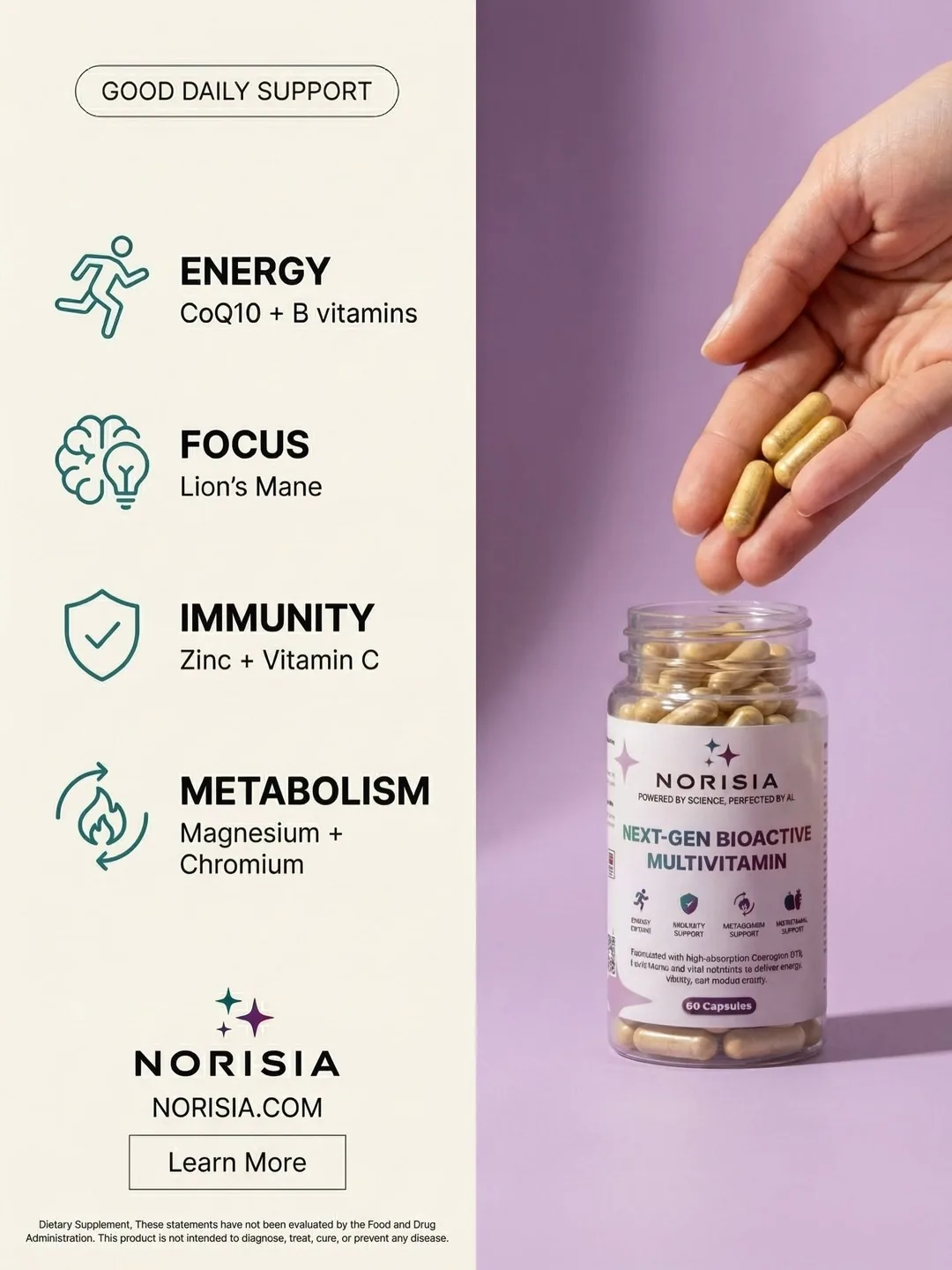Noria Multivitamin — Feature benefits with icons