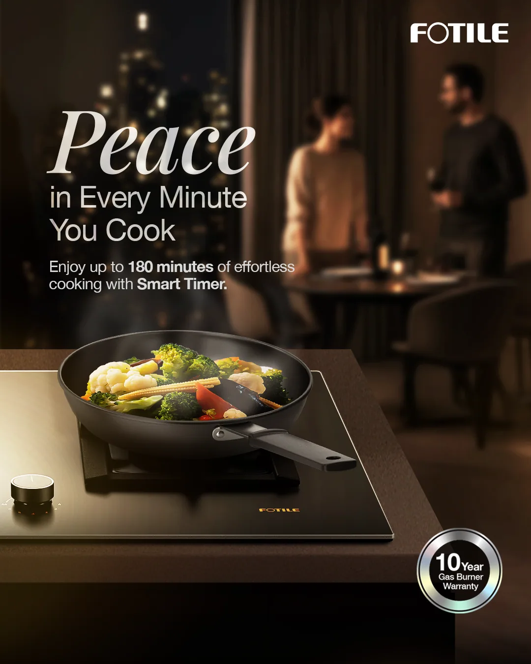 FOTILE cooktop with pan and warranty badge