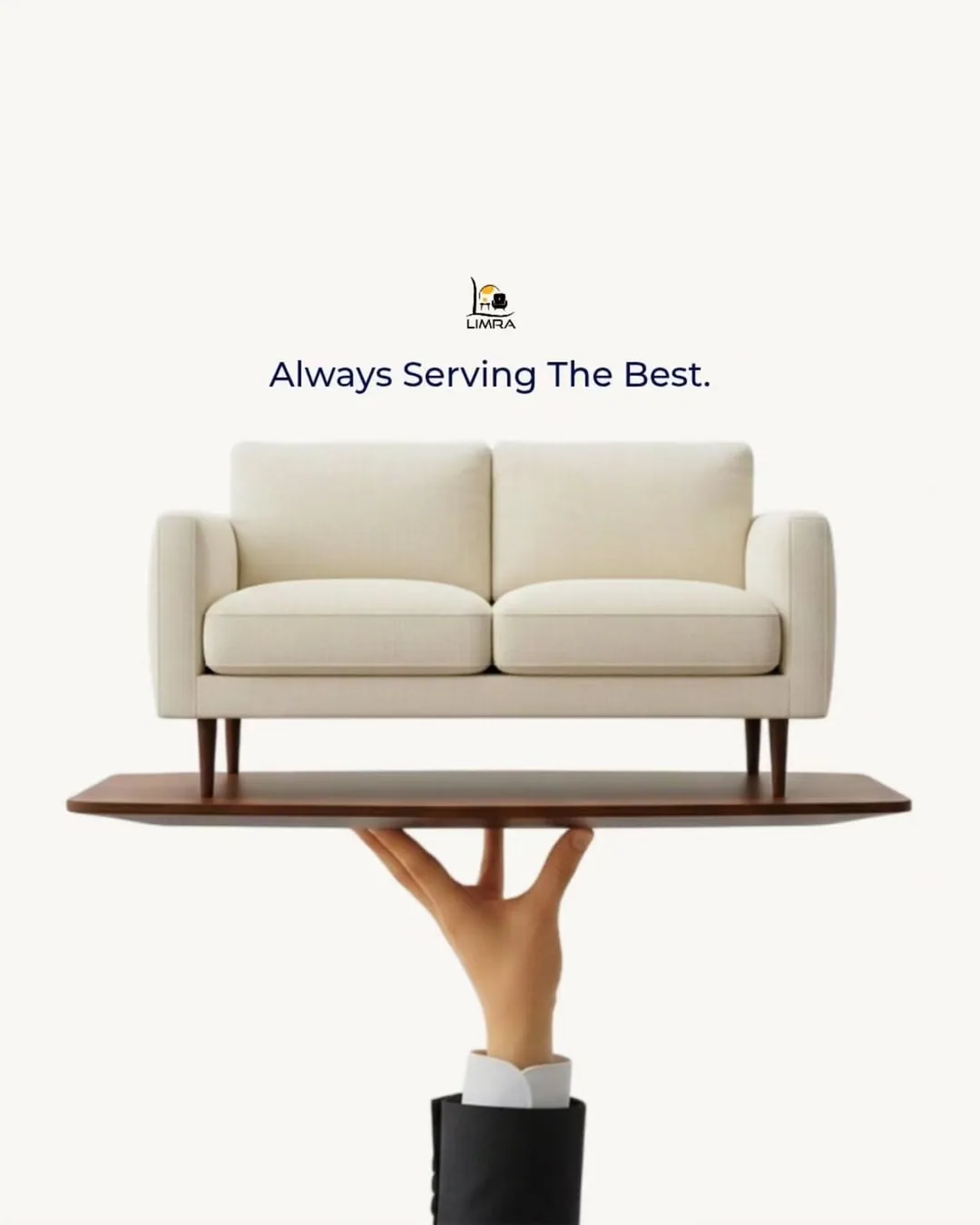 Surreal hand-serving product hero on white
