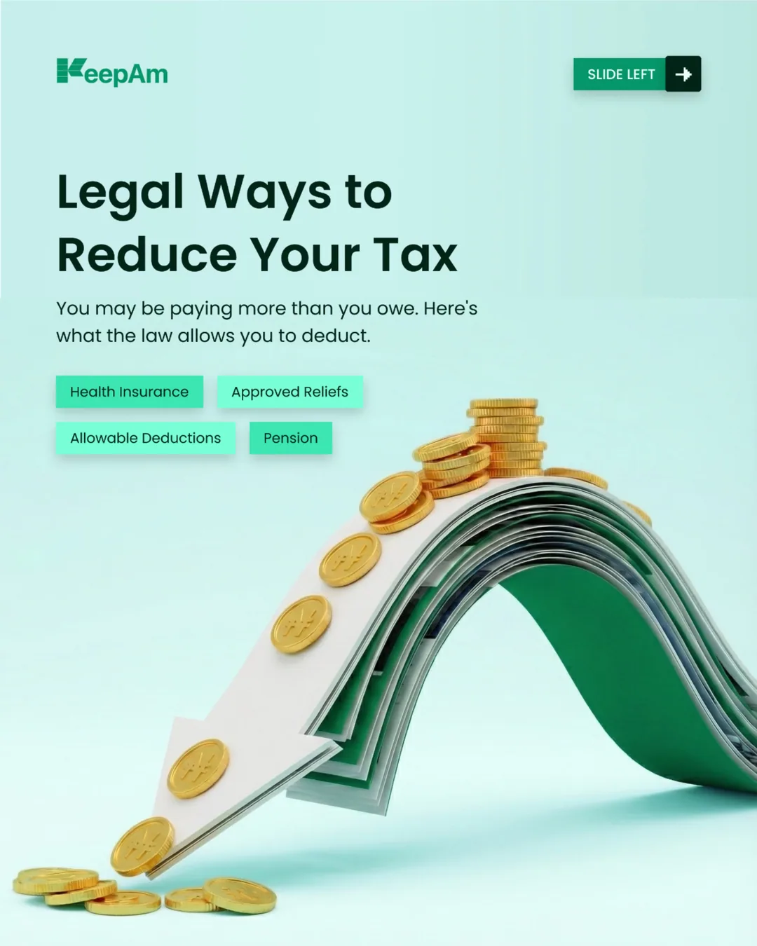 Bold headline with 3D coin-arrow render