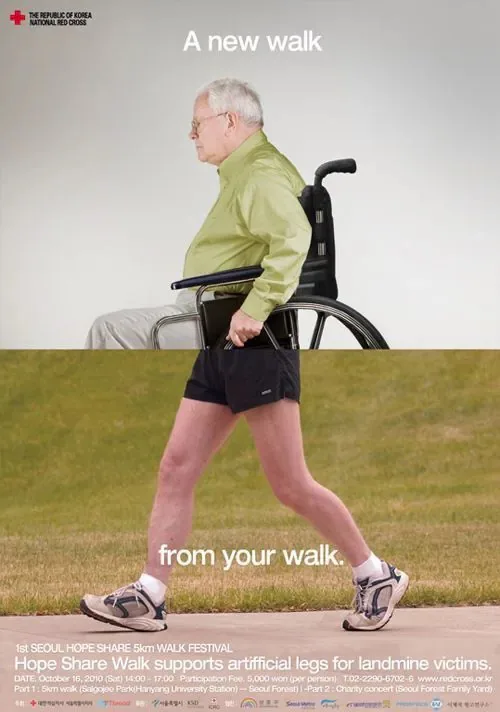 Split-photo 'new walk' charity hero