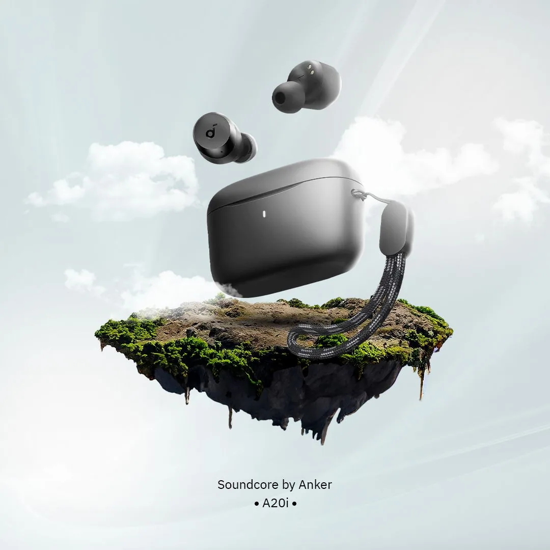 Soundcore by Anker earbuds on floating island