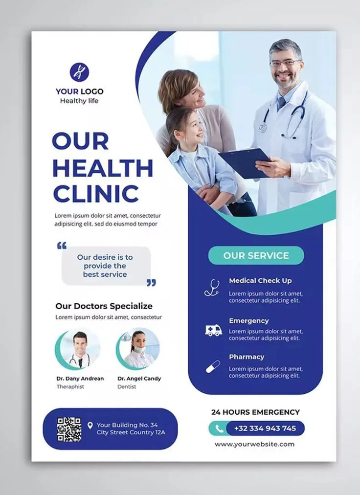 Health-clinic flyer template (curved photo mask)
