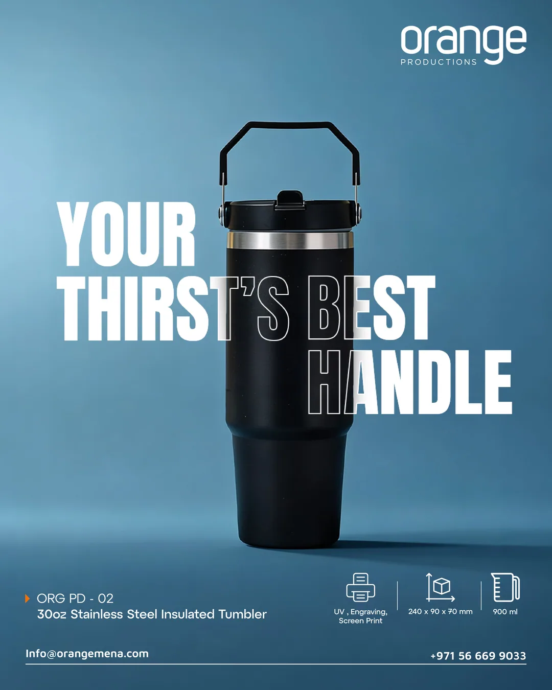 Orange Productions tumbler ad - Benefit headline