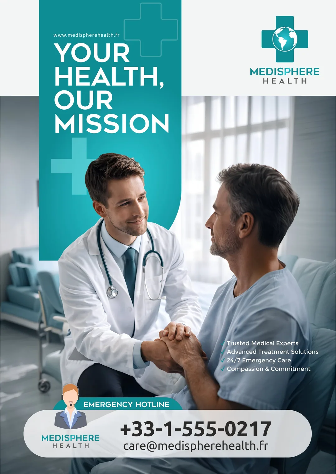Doctor-patient care flyer hero