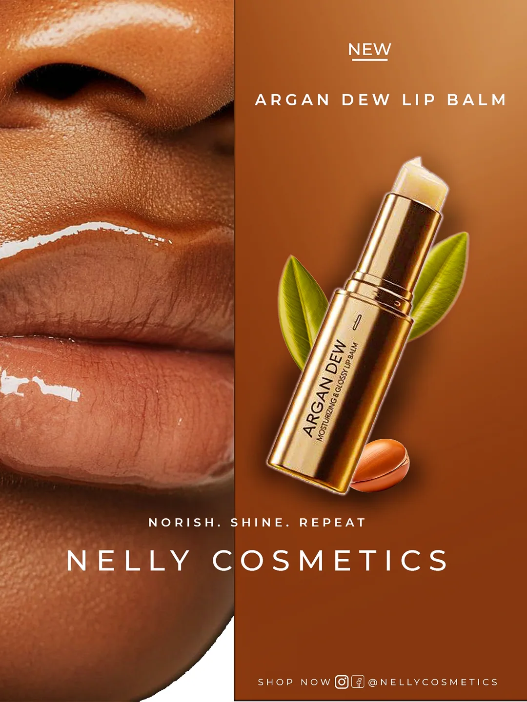 Nelly Cosmetics Argan Dew Lip Balm - Benefit Text
