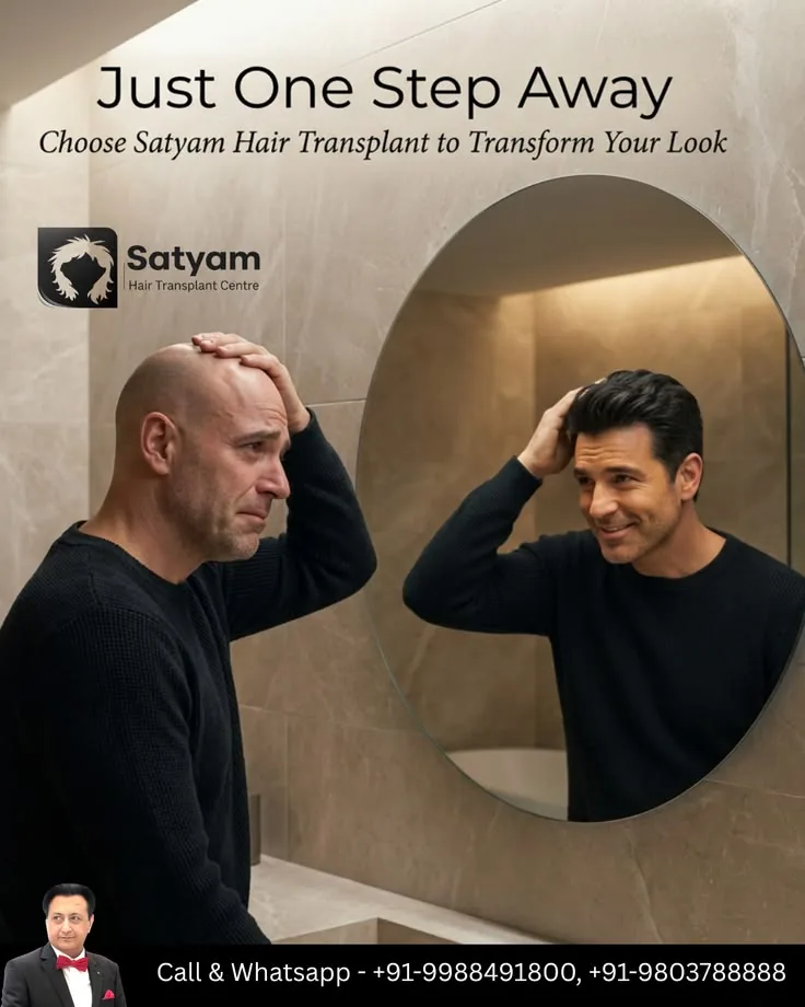 Mirror before/after hair transplant hero