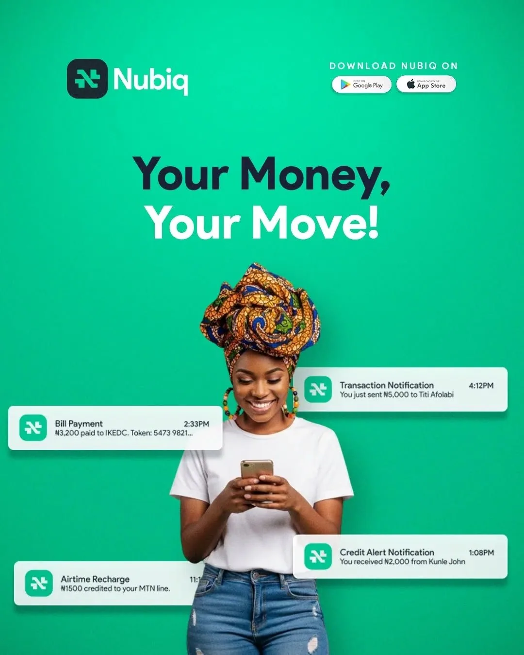 Fintech app hero with notification cards