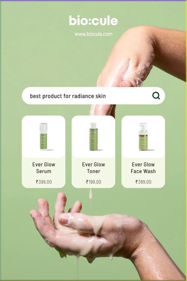 Skincare search-bar with three product cards