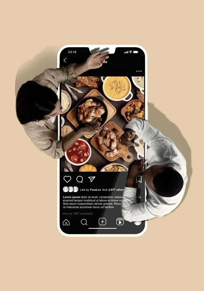 Phone mockup with overhead lifestyle scene